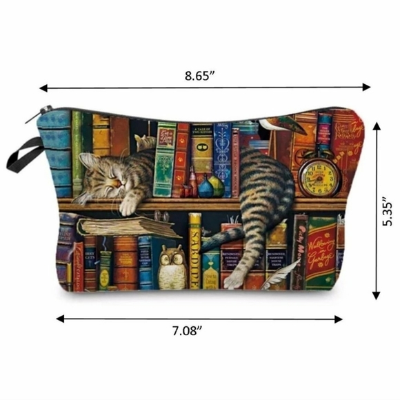 Cat Sleeping in Library Cosmetic/Make-up Bag, NWT - Picture 2 of 3